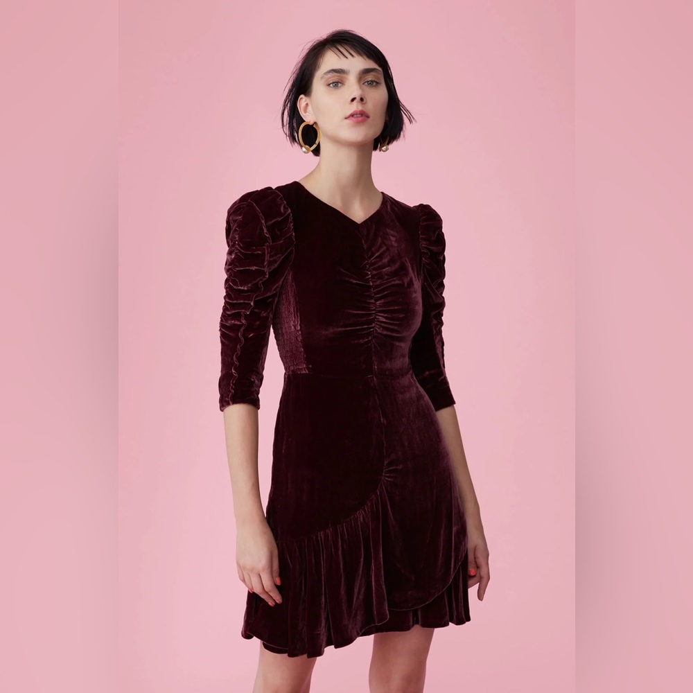 Rebecca Taylor Ruched Velvet Dress in Bordeaux: Size 8